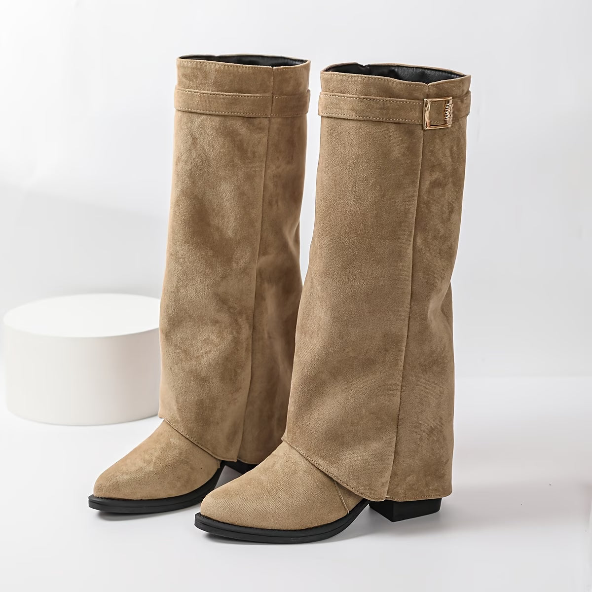 Cizme Elegante Fold-Over cu Manșetă - Maro Camel
